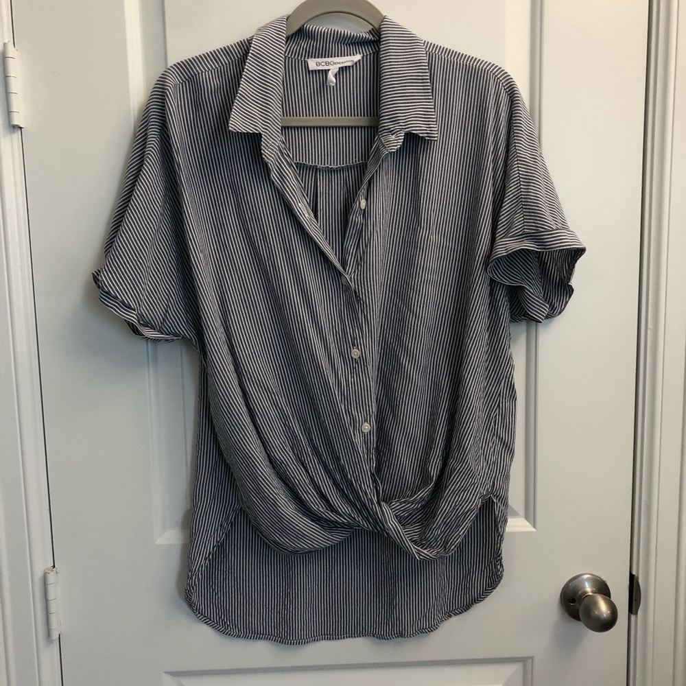 BCBGeneration Stripped Collard Twist Blouse